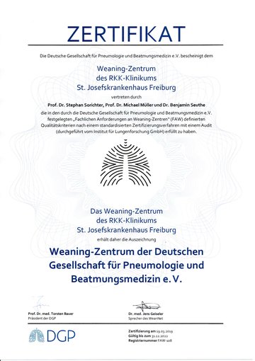 Zertifikat Weaningzentrum St. Josefskrankenhaus Freiburg