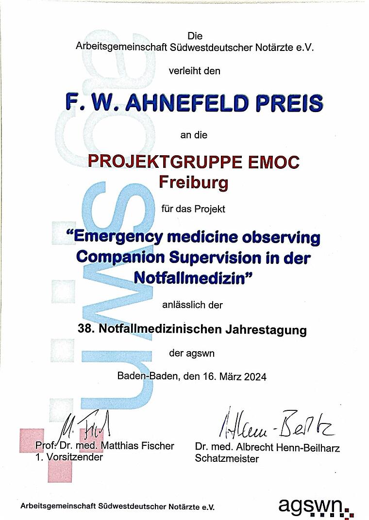 Urkunde Ahnefeld Preis