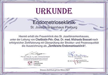 Erstzertifikat der Endometriose Klinik am St. Josefskrankenhaus Freiburg